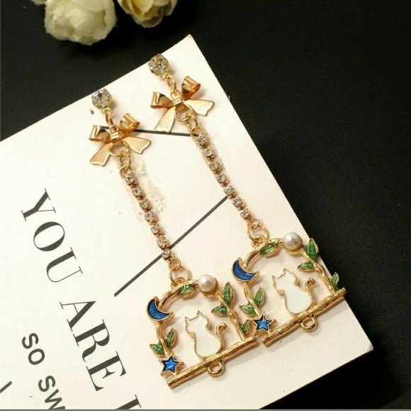 Betsey Johnson Cute Cat Moon Star Earrings - Picture 4 of 4